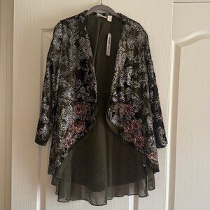 Chico's Burnout Floral Velvet/Metallic Embroidered Jacket - Size 1P